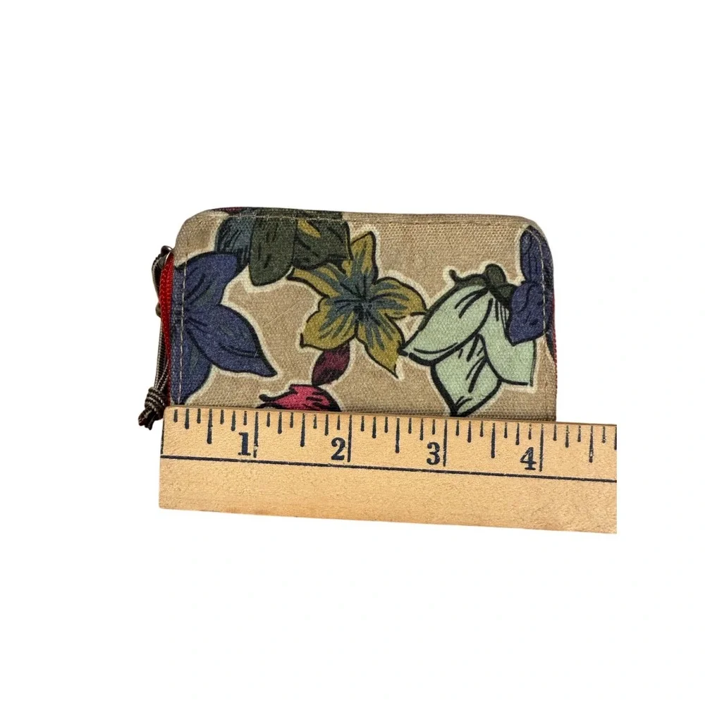 Vera‎ Bradley Floral Canvas Compact Zip Around Wallet Red Tan Small ID Window
